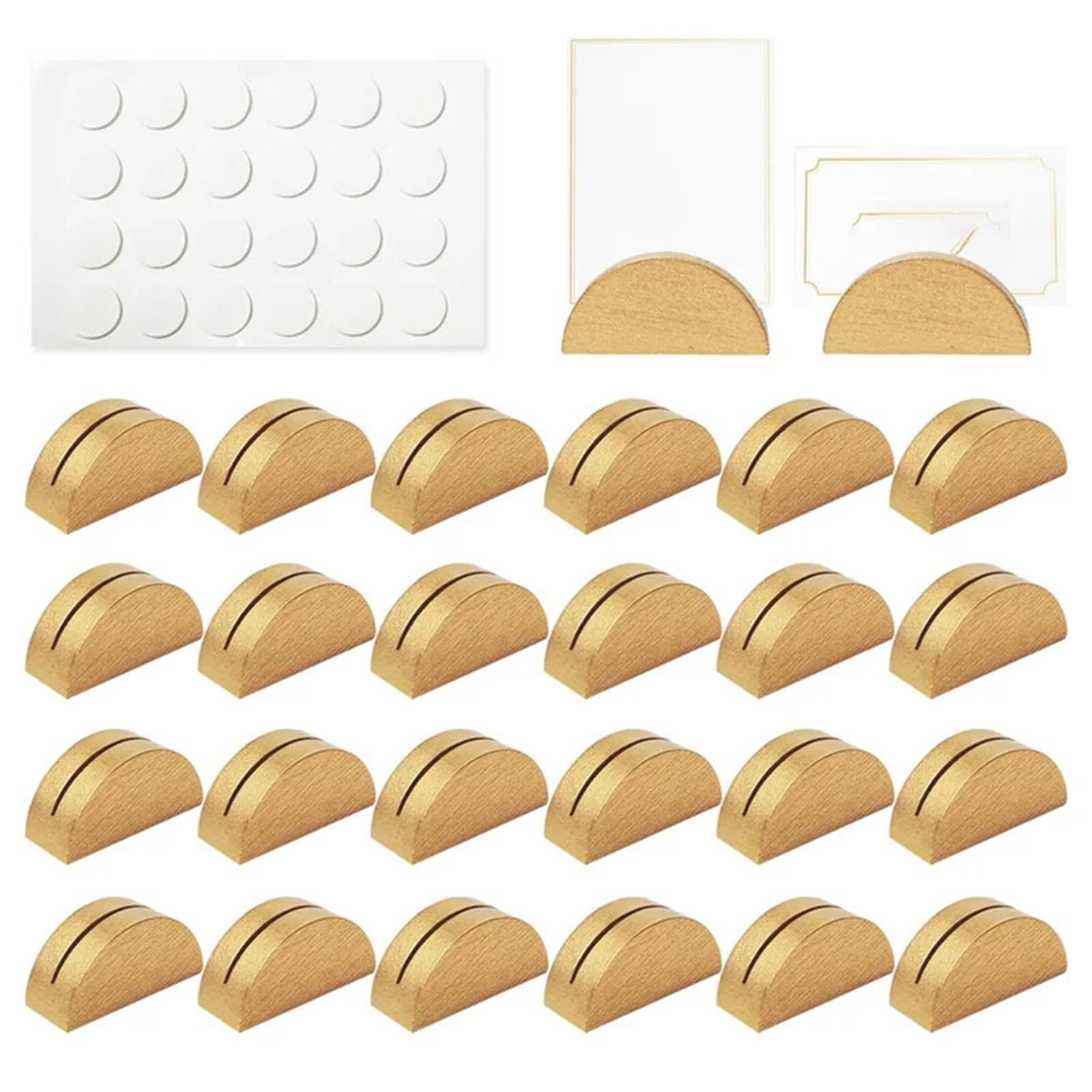GOXQIT 24 Pieces Gold Wooden Place Cards Holders, Semicircular Table Number Stands For Wedding For Party Restaurant Decorations For Party