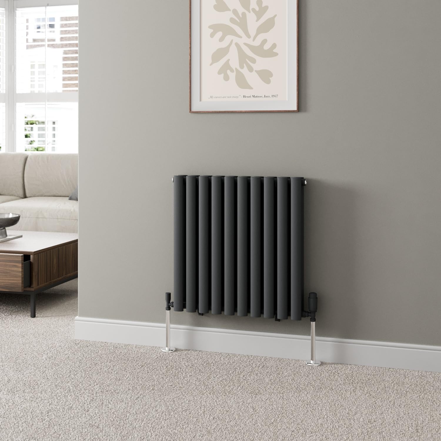 Duratherm Anthracite Duratherm® 600 X 600Mm Horizontal Designer Radiator Double Column Oval Tube Modern Central Heating Panel Bathroom Radiators