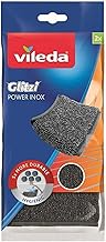 Vileda Glitzi Power INOX, Récureurs, Extérieur en Acier Inoxydable, Très hygiénique, Pouvoir nettoyant exceptionnel, Durable et résistant, Élimine facilement la saleté et les résidus