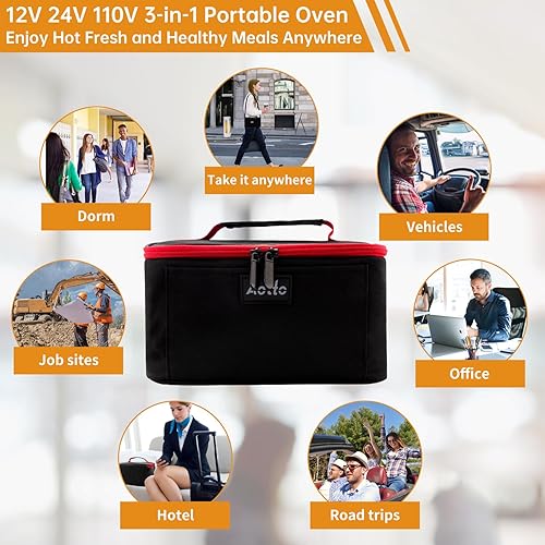 Miniatura 7 de Calentador de alimentos portátil para automóvil, 12 V, 24 V, 110 V, 3 en 1, mini microondas, eléctrica, para recalentar y cocinar comidas en