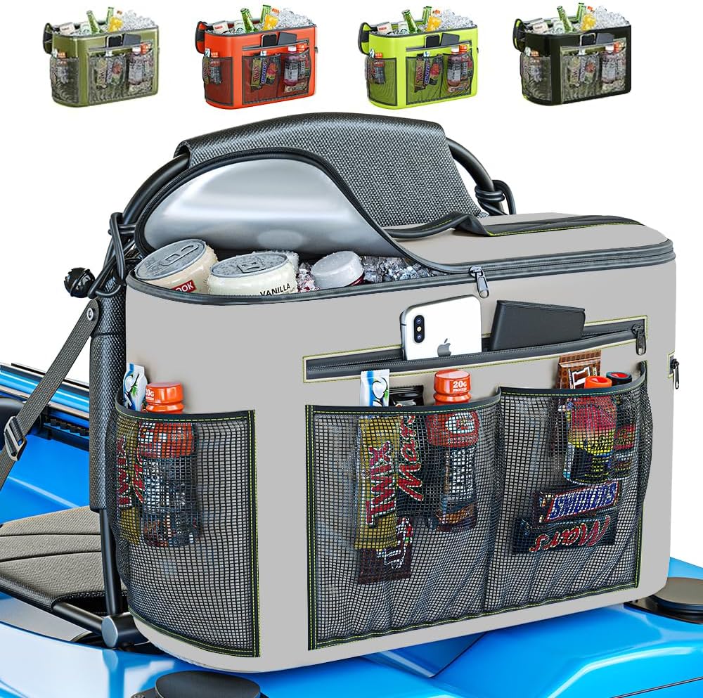 Kayak Cooler Behind Seat, Waterproof Cooler for Kayaking | Mesh Pockets, 12 Bottles or 24 Can Capacity, Includes Bungee Cords, Kayak Accessories Cooler Bag for Travel & Beach