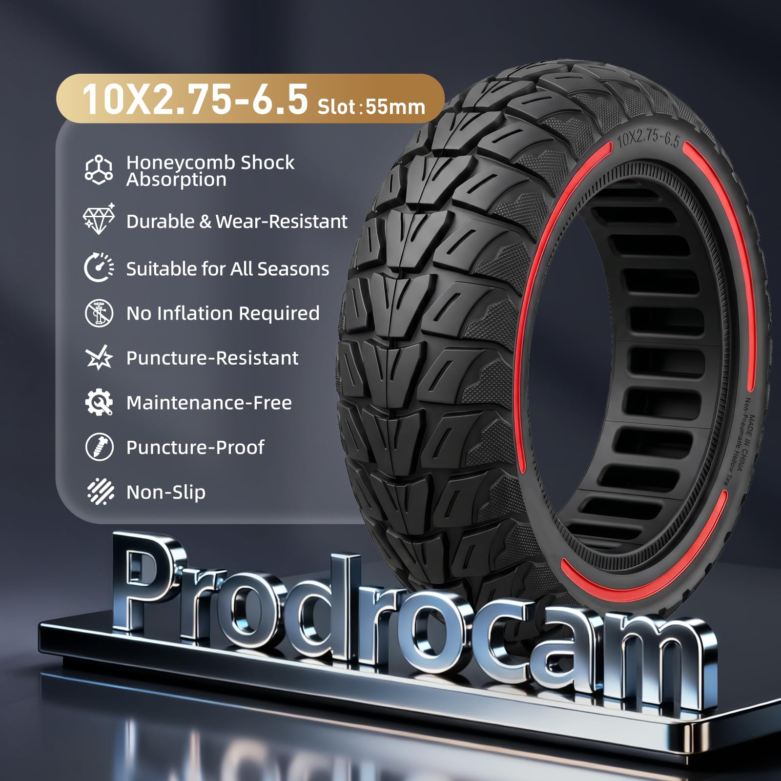 10 pneumatici in gomma piena da 2,75-6,5 per Kukirin G2/G3/M4 Max Roller (rosso, 2 pezzi) | Pneumatici anteriori e posteriori 10 pollici Honeycomb Solid per Kukirin G2 Master 2025/G2 Ultra/Urban Glide ECross