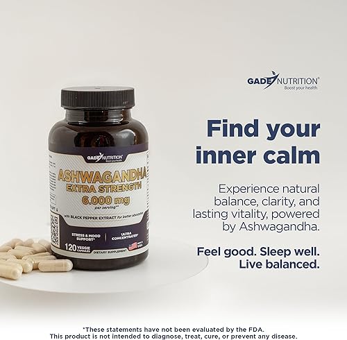 Miniatura 8 de Gade Nutrition Ashwagandha Supplements - Cápsulas de polvo de ashwagandha extra fuerte, con pimienta negra, estado de ánimo natural, enfoque y