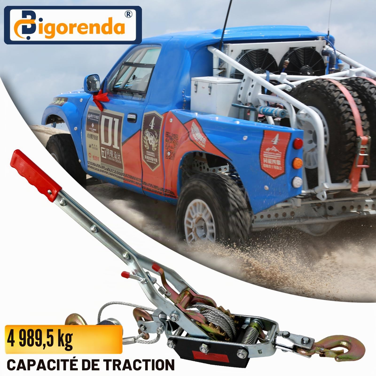 Palan Manuel à Câble 5 Ton Capacité,3,5m Treuil Manuel à Cliquet Câble Acier,Outil d'Extraction Robuste Double Engrenage,avec 3 Crochet,Tire Fort,Treuil de traction Cabestan pour Sauvetage Véhicules