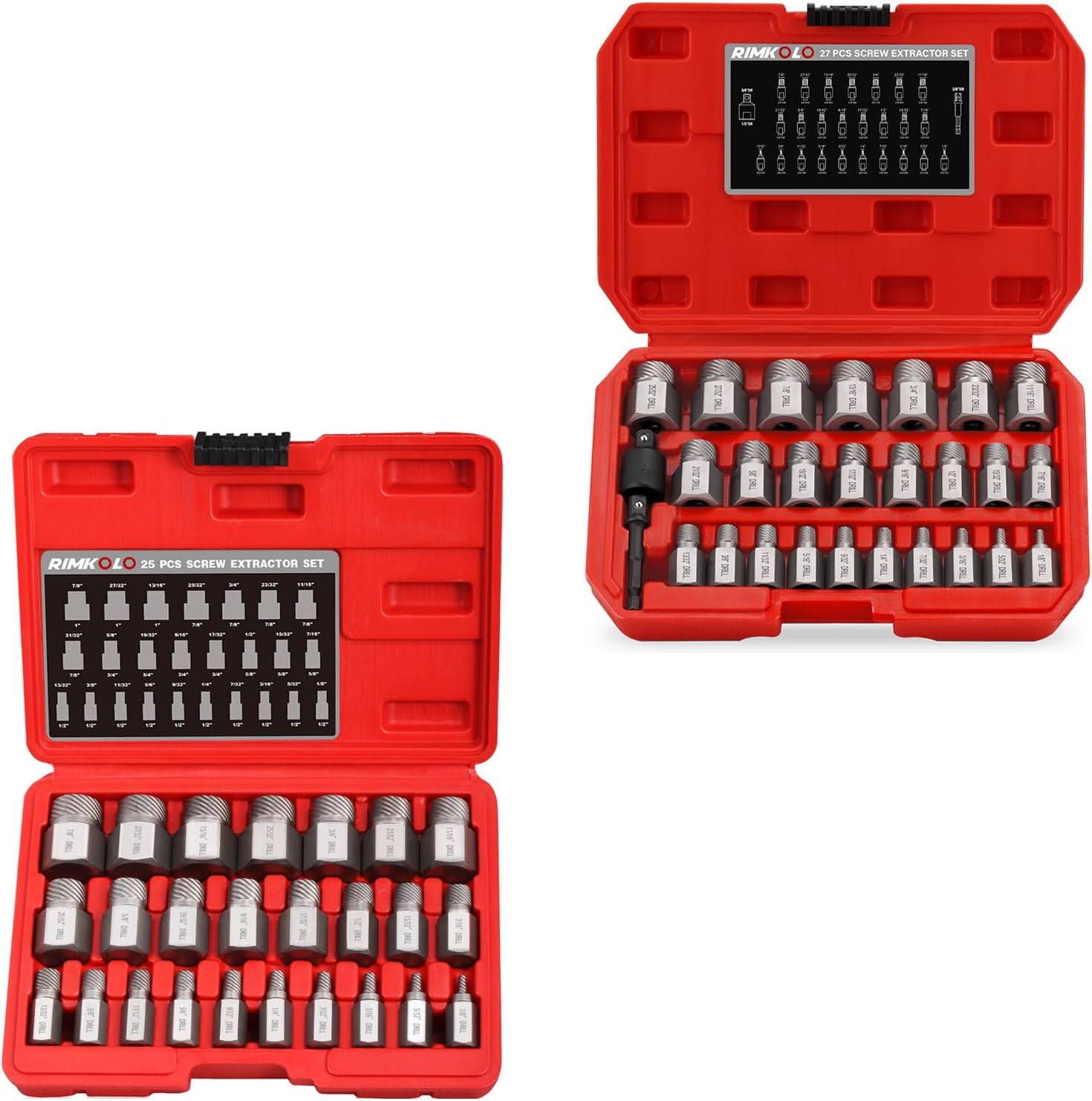 27-Piece Screw Extractor Set and 25-Piece Screw Extractor Set