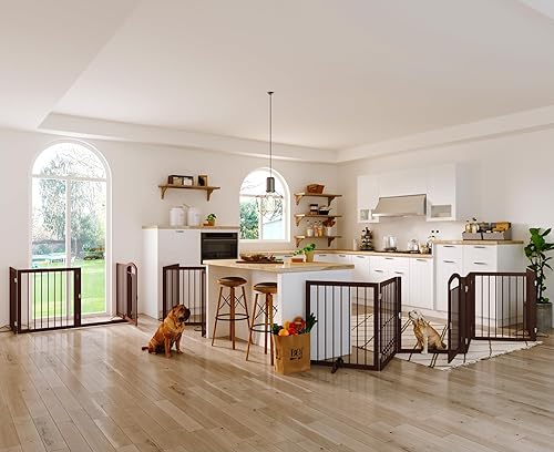 Miniatura 6 de JSB Puerta para perros extra ancha de 30 pulgadas de alto con paso de puerta, tubo redondo independiente para mascotas, para pasillos, escaleras,