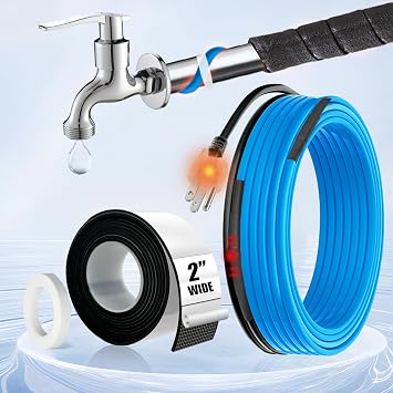 MAXKOSKO 6Feet Water Pipe Heat Trace Kit with Thermostat for Pipe Freeze Protection, 8.2 Ft x 2 In Self-Adhesive Outdoor Water Pipe Insulation Tape for 120V Electric Pipe Heat Cable Anti-freeze