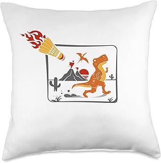 Badminton player outfit Badminton Shuttlecock Player, Dinosaur Extinction t rex Throw Pillow, 18x18, Multicolor