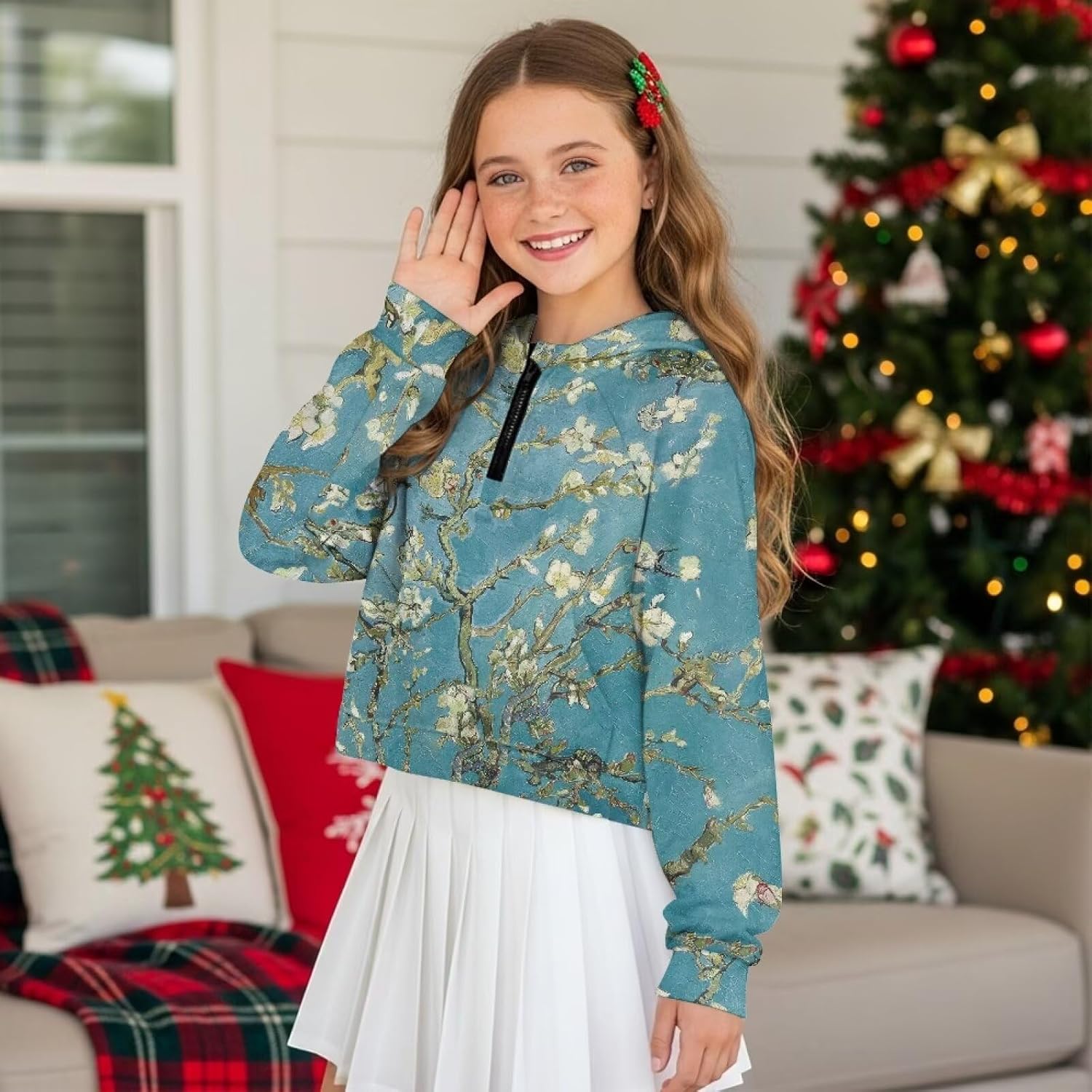 Girls Hoodies Long Sleeve Fashion Jacket Half Zip Up Stand Collar Cropped Pullover Sweatshirts With Pockets