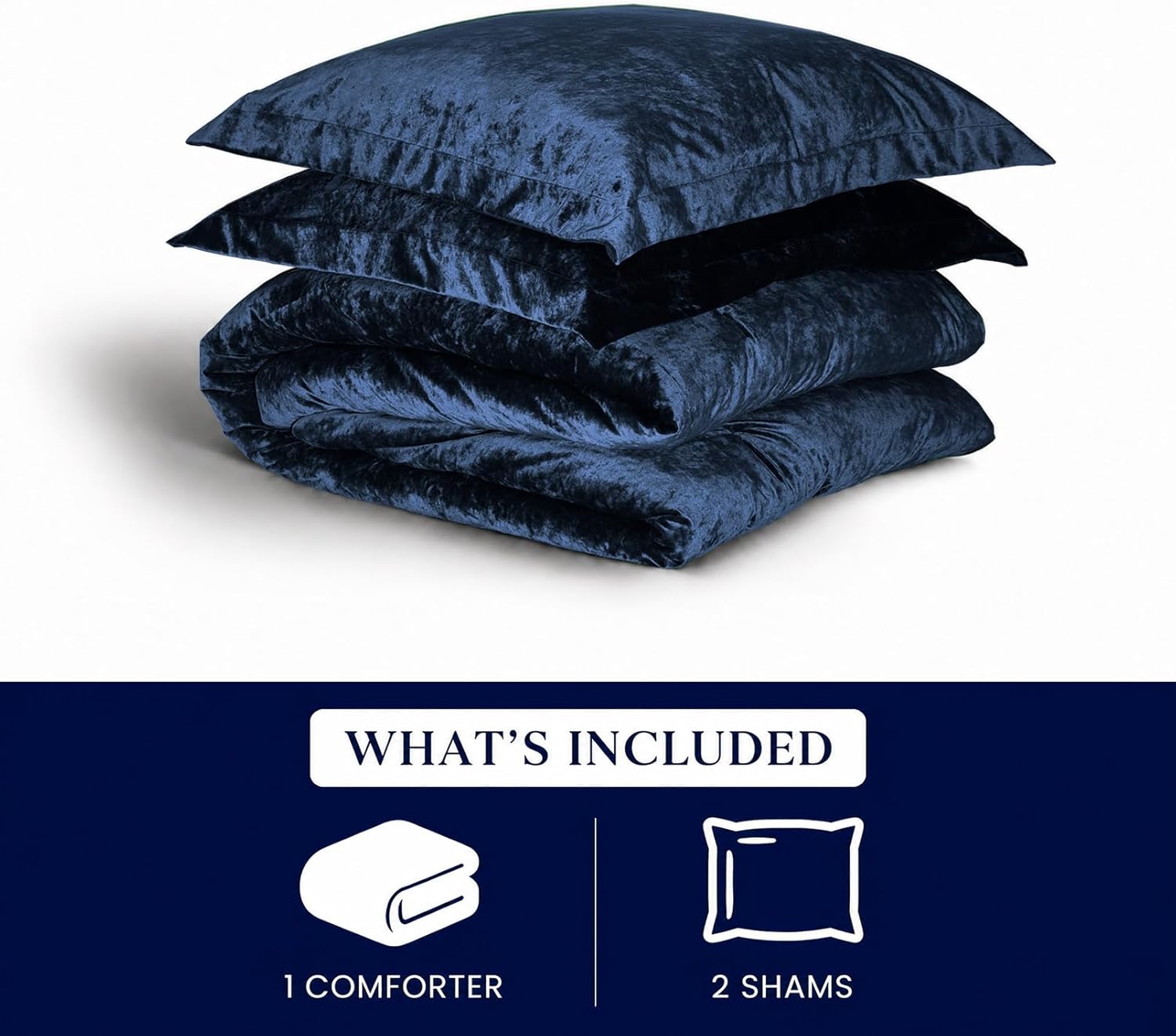 TAMGHO Navy Blue Velvet Comforter King Set 3pc, Blue Velvet Bedding King Size for All Seasons, 1 Comforter (108"x96") and 2 Pillow Shams (20"x36")