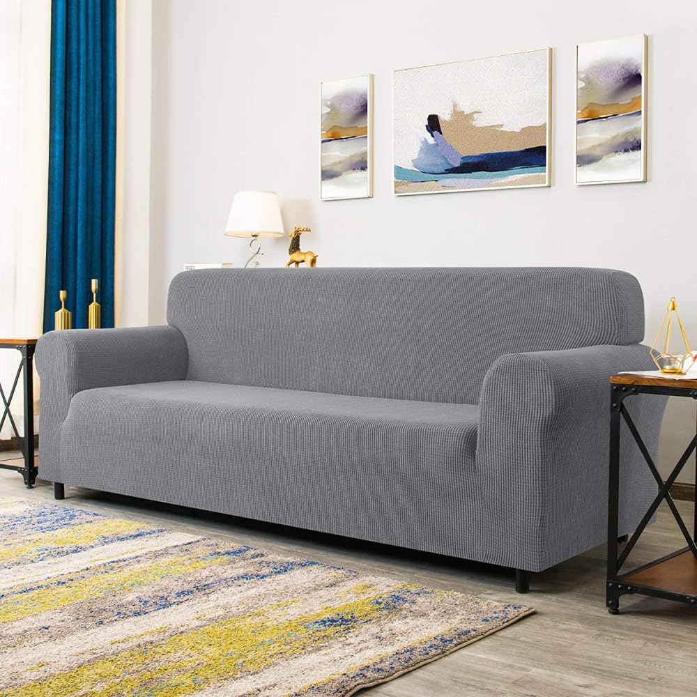 Funda Sofa Chaise Longue Impermeable elástica Forro Polar de maíz Telas Suaves y cómodas, Moderno Universal para Sala de Estar Fundas para Sofa, fácil de cuidar,Light Grey,4-Seat 230-300cm