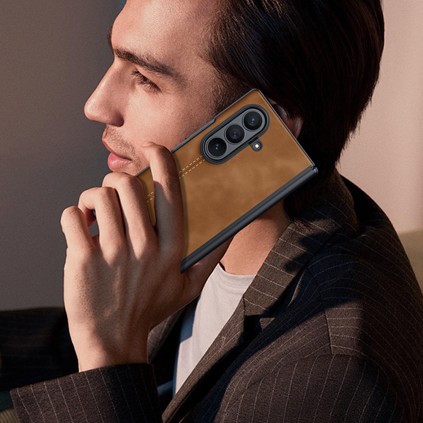 Funda Delgada For Samsung Galaxy Z Fold 8 Ultra, Funda Protectora De Pantalla Antimirones con Bisagra Todo Incluido, Funda De Cuero Antideslizante Retro(Black)