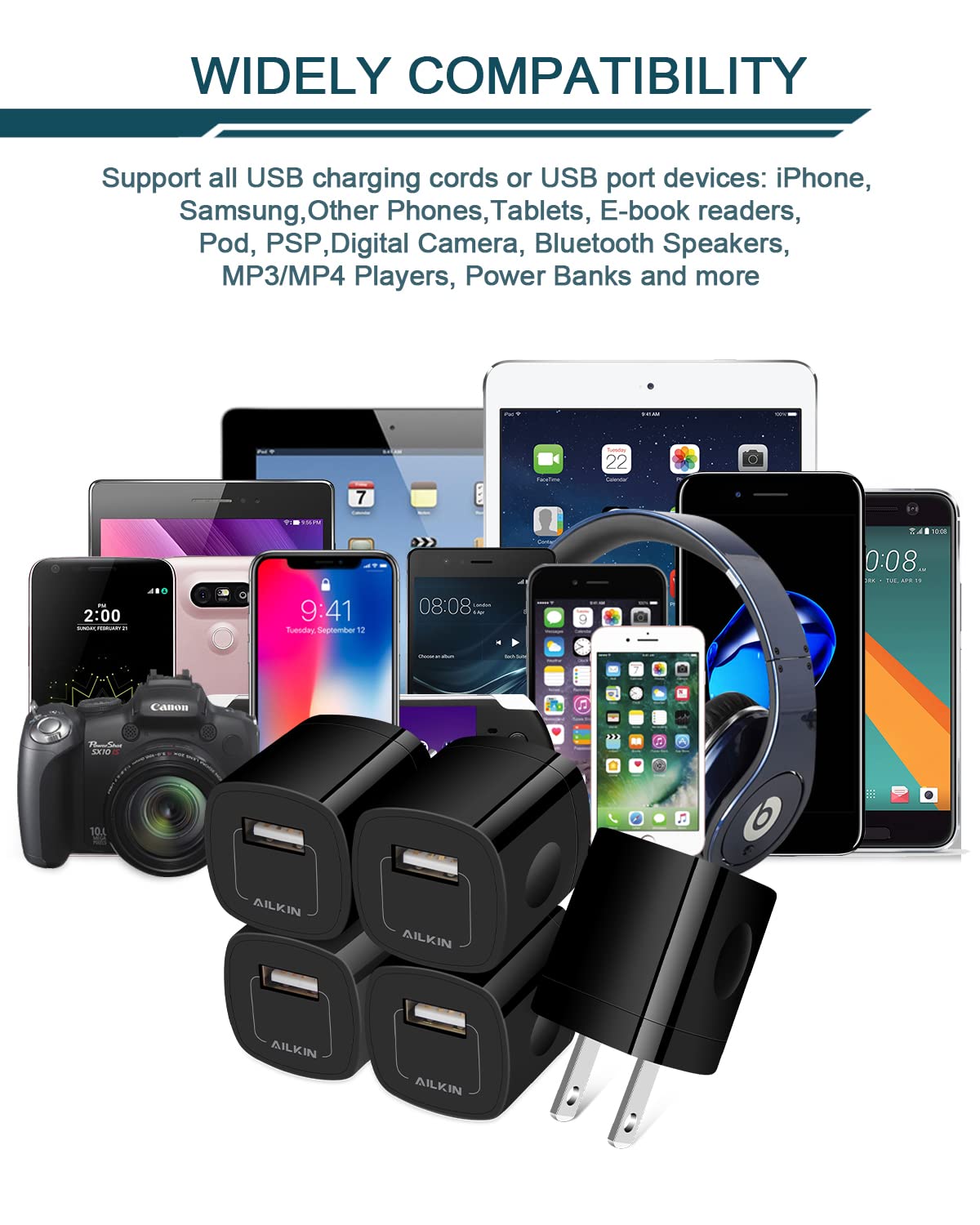 [Paquete de 5/1 puerto] Adaptador de cargador de CA USB, enchufe de pared de carga rápida, caja de alimentación para iPhone 14, 13, 15, 16 Pro Max/Mini SE X XR XS, iPad, Samsung S25 S24 S23 S22