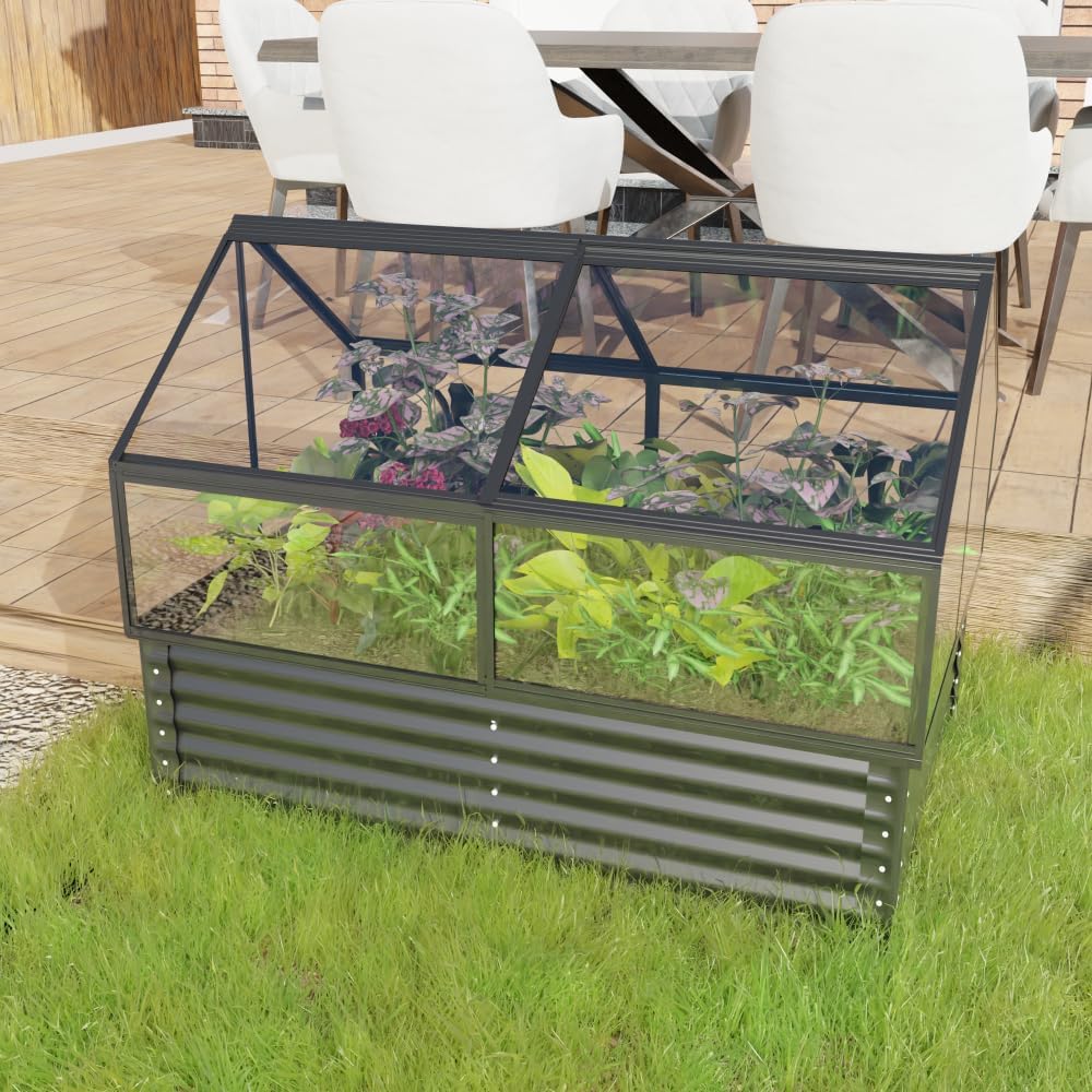 Heavy-Duty Outdoor Garden Shed with Aluminum Alloy Frame, Hinged Door, and Stable Foundation for Secure Storage (Large Raised Flower Bed and Greenhouse Sets)