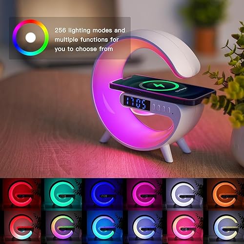 Miniatura 2 de Nuevo cargador de altavoz inalámbrico, luz de noche de ambiente con estación de carga inalámbrica, lámpara iluminada con música, reloj despertador 4