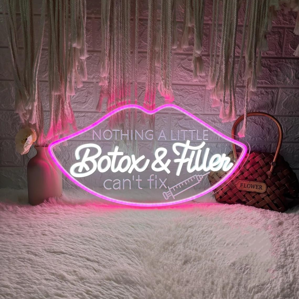 Nothing A Little Botox & Filler Can't Fix Neon Sign Lips Filler Botox Led Neon Ligh Dimmable Beauty Room Beauty Salon Medspa Injector Spa Studio Wall Decor (Pink)