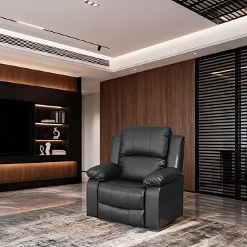 Living Room Furniture Sets, Sectional Leather Sofa Set, Adjustable Recliner Chair with Manual Button for Living Room/RV/Office Chair, Black Leather
