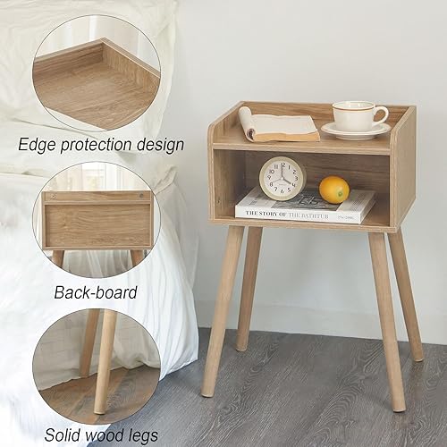 Miniatura 24 de MaxSmeo Mesita de noche, moderna de mediados de siglo, mesa auxiliar para dormitorio con almacenamiento, mesita de noche pequeña con patas de madera