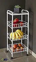 Fruteira de Chão 3 Andares Organizadora c/Rodinhas e Cesto Removível Branca - By K80