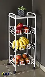 Fruteira de Chão 3 Andares Organizadora c/Rodinhas e Cesto Removível Branca - By K80