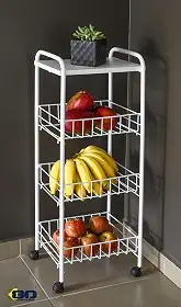 Fruteira de Chão 3 Andares Organizadora c/Rodinhas e Cesto Removível Branca - By K80