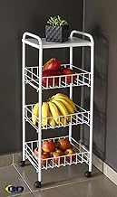 Fruteira de Chão 3 Andares Organizadora c/Rodinhas e Cesto Removível Branca - By K80