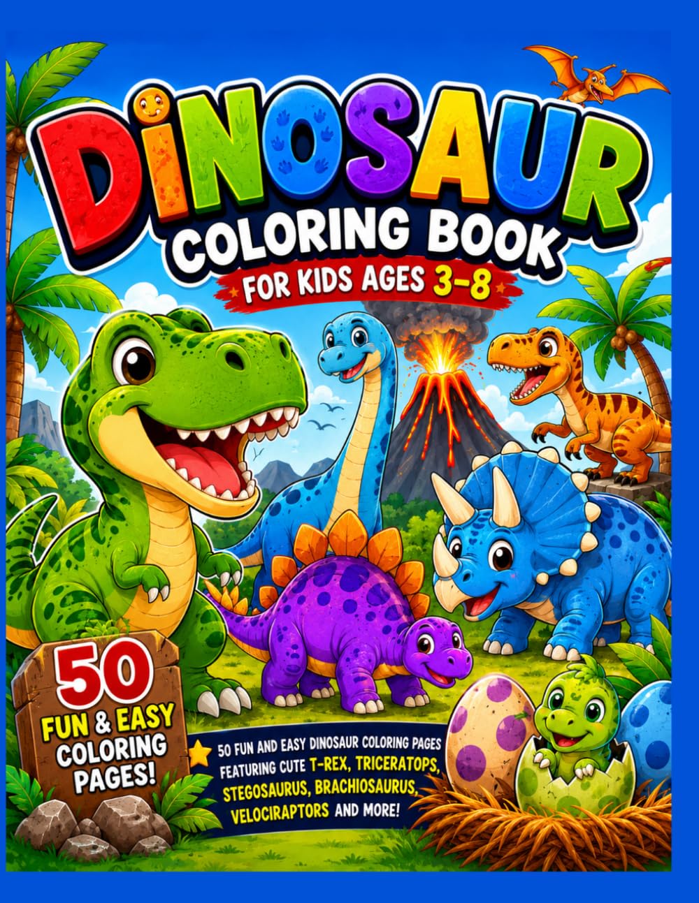 Dinosaur Coloring Book for Kids Ages 3–8: 50 Fun and Easy Coloring Pages Featuring T-Rex, Triceratops, Stegosaurus, Brachiosaurus, Velociraptors, and More! (Early Learning Studio Coloring Books)