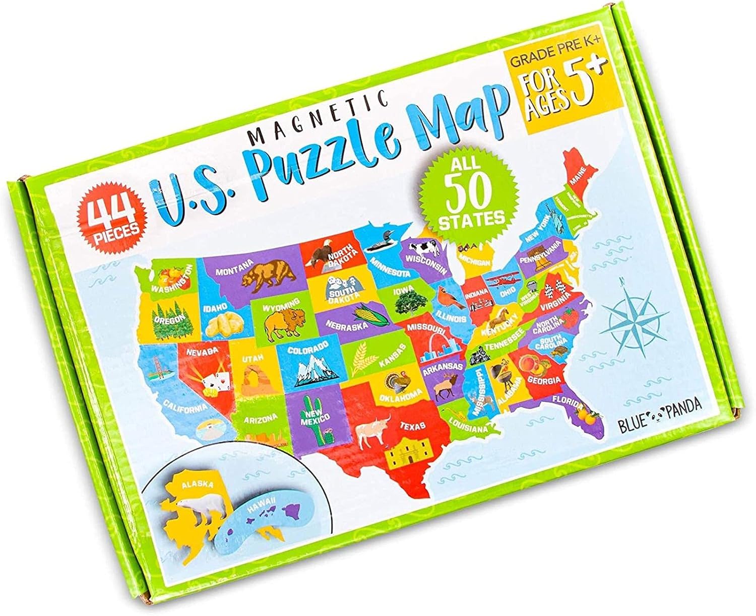 Juvale USA Magnet Map with 50 States for Fridge - 44-Piece Magnetic Puzzle 19 x 13 in Red & Blue - United States Magnetic Puzzle Map for Kids & Interactive Learning