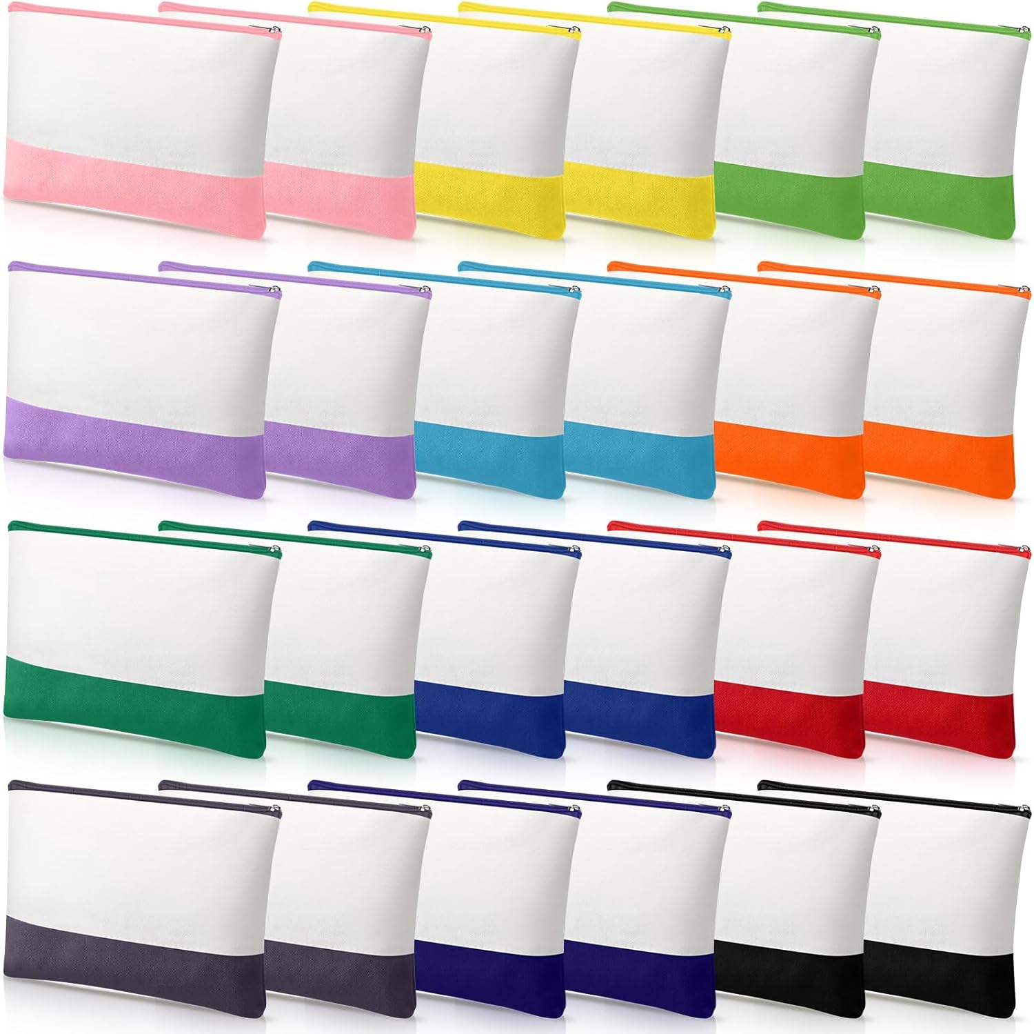 Sweetude 24 Pack Canvas Makeup Bags Bulk, Blank Cosmetic Bag DIY Canvas Zipper Pouch