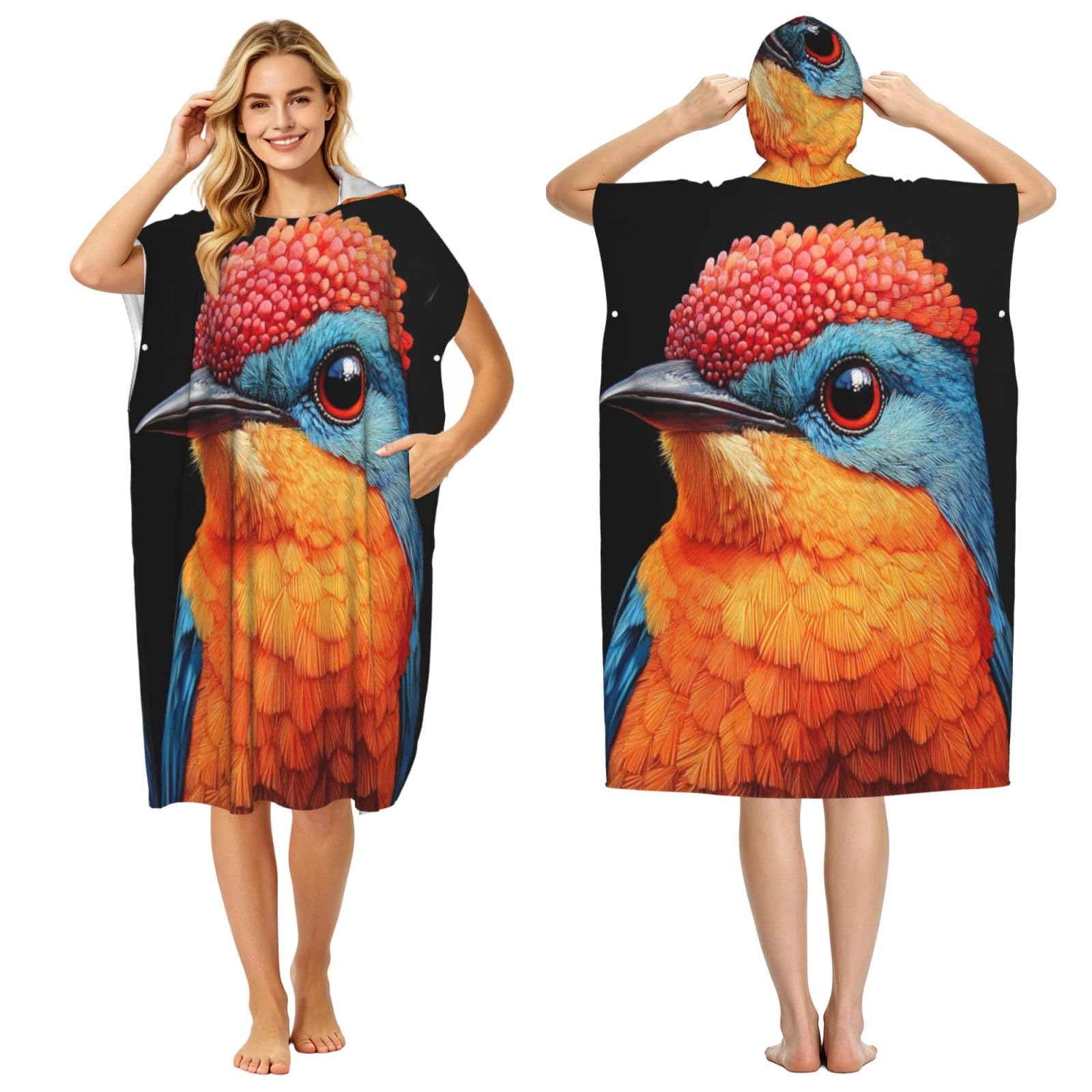 KLGRTJHK Brightly Coloured Birds Adult Hooded Beach Poncho Towel 43"X35"