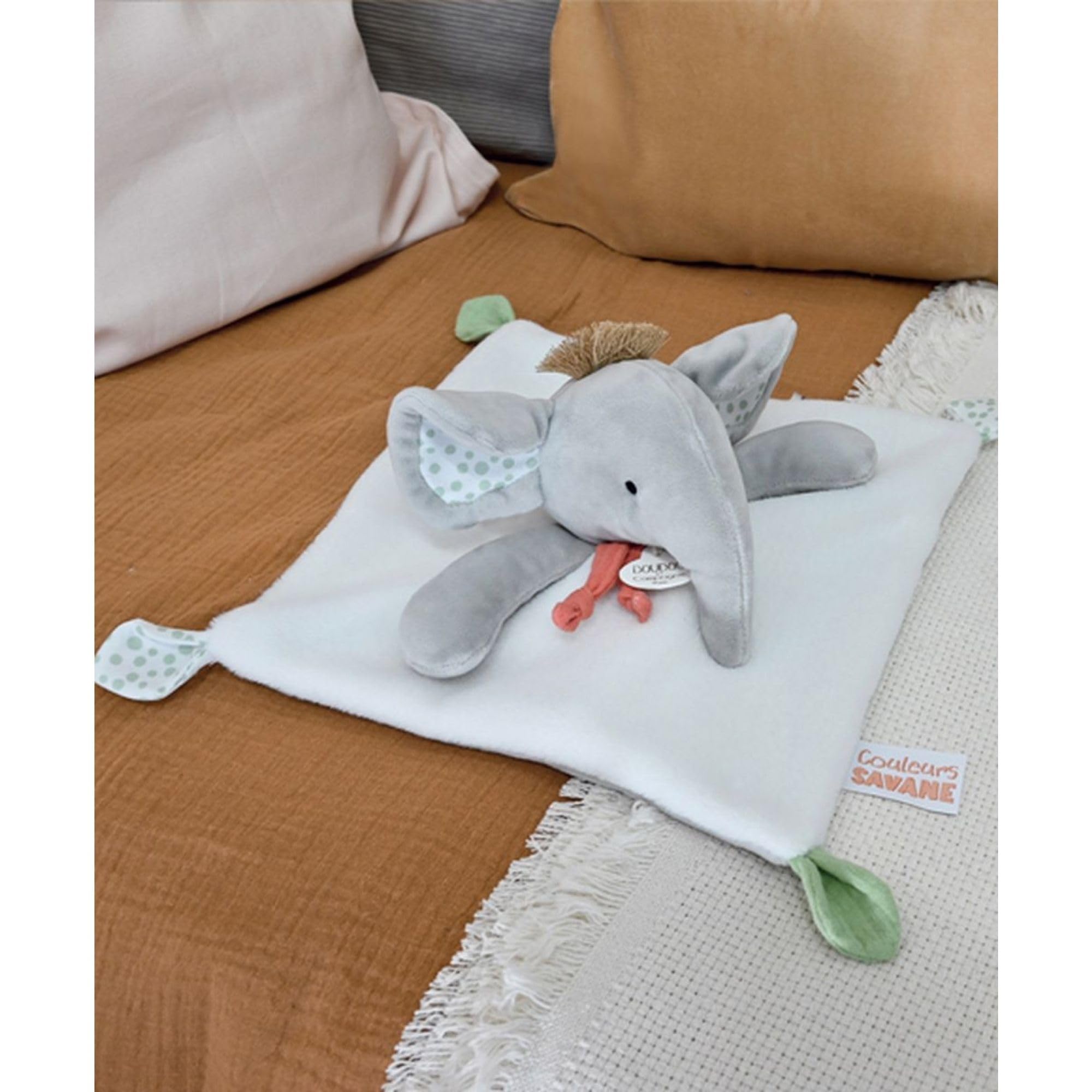 Doudou et Compagnie - Doudou Plat Peluche Elephant - 25cm - Gris - Collection Couleurs Savane - Très Doux pour Bébé - Garantie Doudou Perdu - Cadeau pour Naissance Bébé Garçon Ou Fille - DC4078 - 2