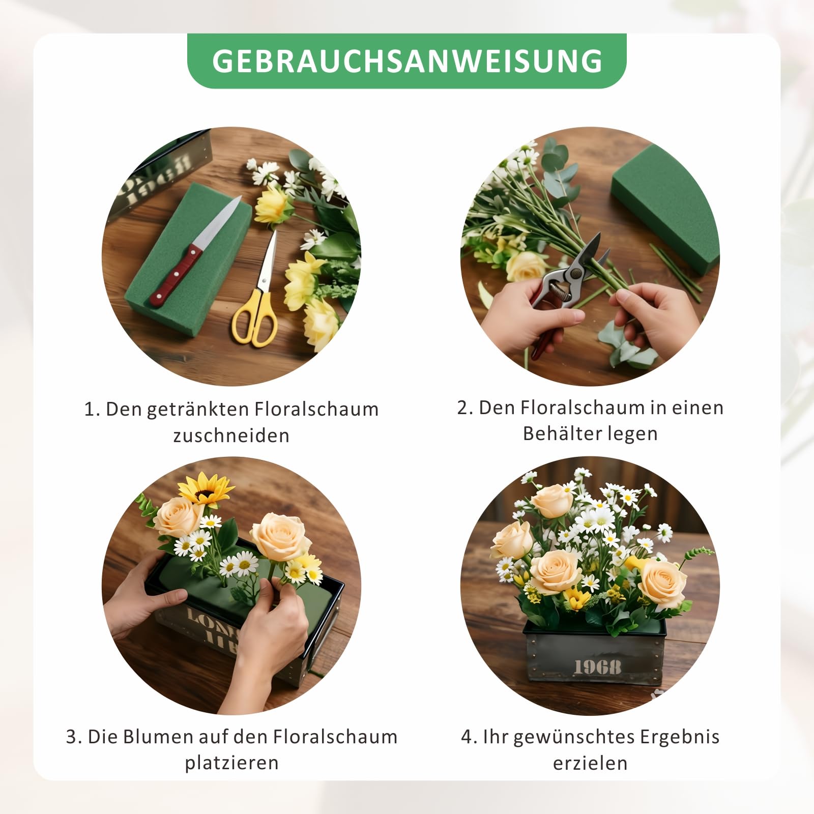 Steckschaum für Blumen 23 x 11 x 7cm Selbst Schneidbar Steckmasse für Frischblumen