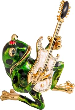 QIFU Hand Painted Enameled Frog Style Decorative Hinged Jewelry Trinket Box Unique Gift for Home Decor