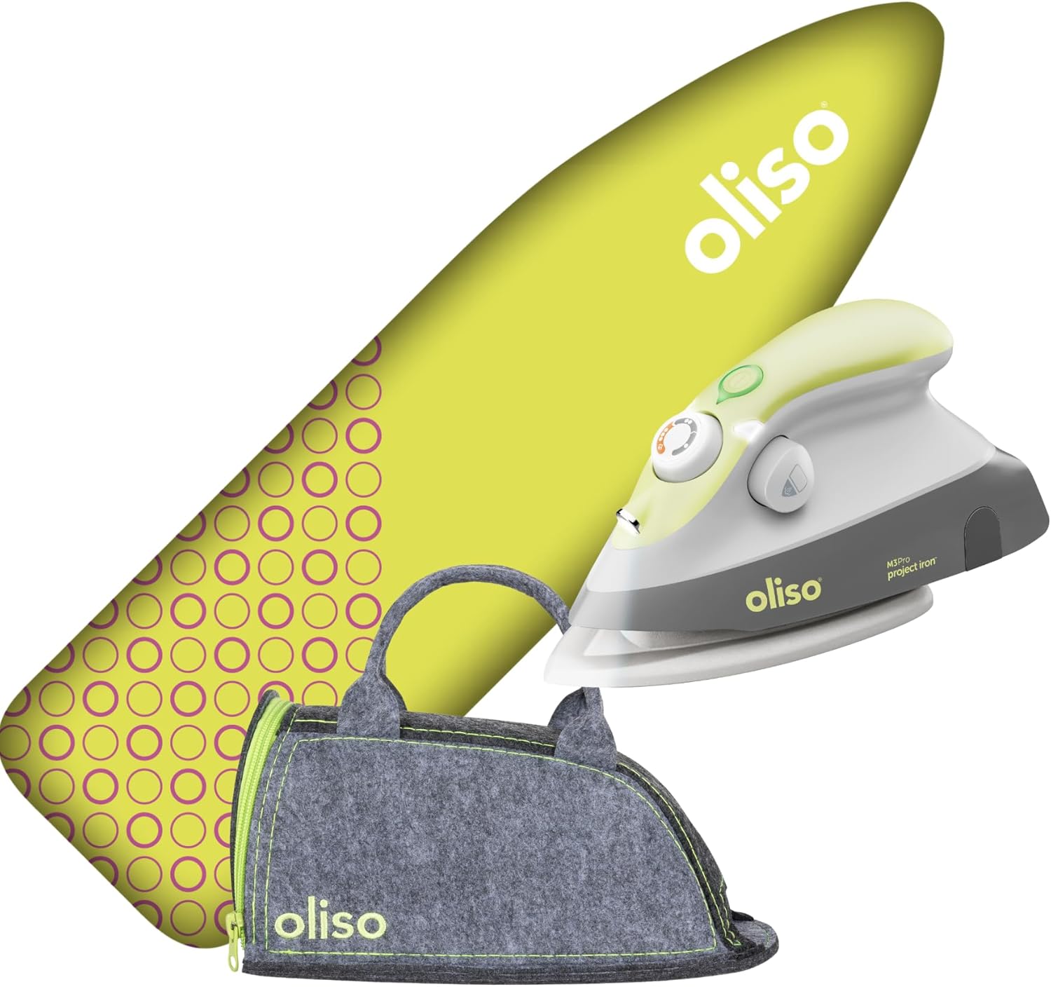 Oliso M3Pro Project Steam Iron with Solemate (Pistachio) + Ironing Board Cover (Pistachio) + Mini Carry Bag (Pistachio)