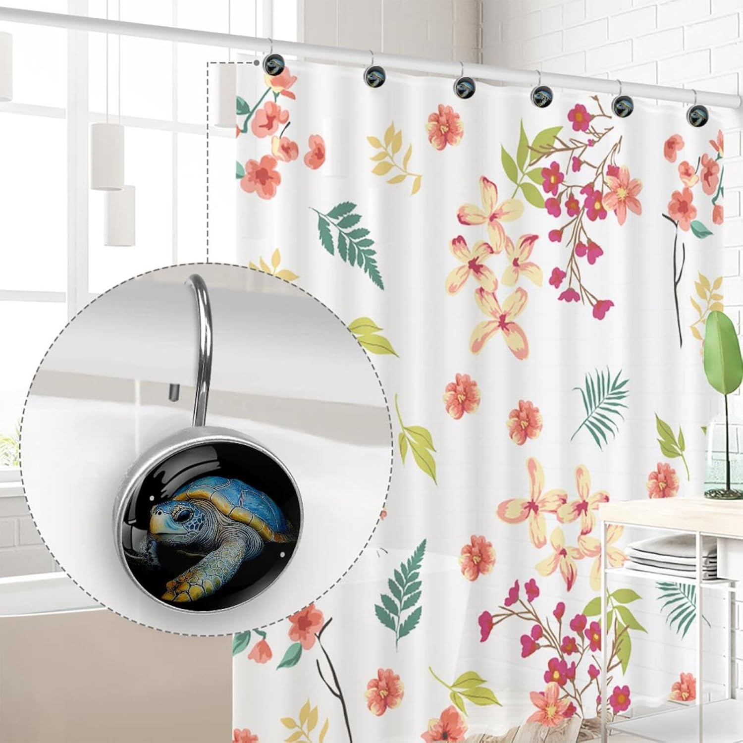 12 Pieces Sea Turtle (1) Shower Curtain Hooks Rings, Stainless Steel Shower Hook Hanger Rings for Bathroom Living Room Bedroom Home Decor