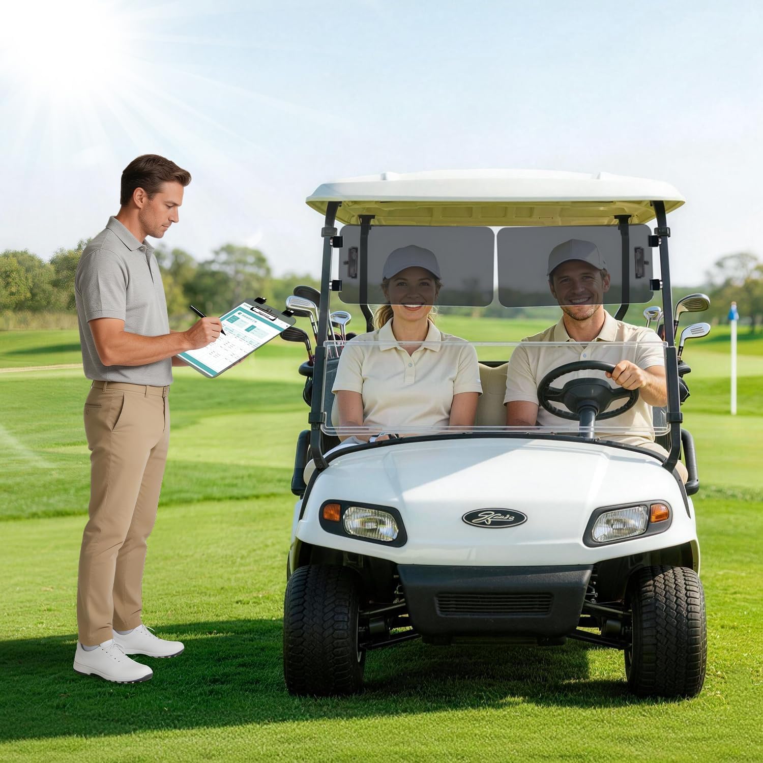 Magnetic Golf Cart Sun Visor with Scorecard Holder, Universal Front Side Bar Mount, Fits Most Golf Cart Models, 2PCS