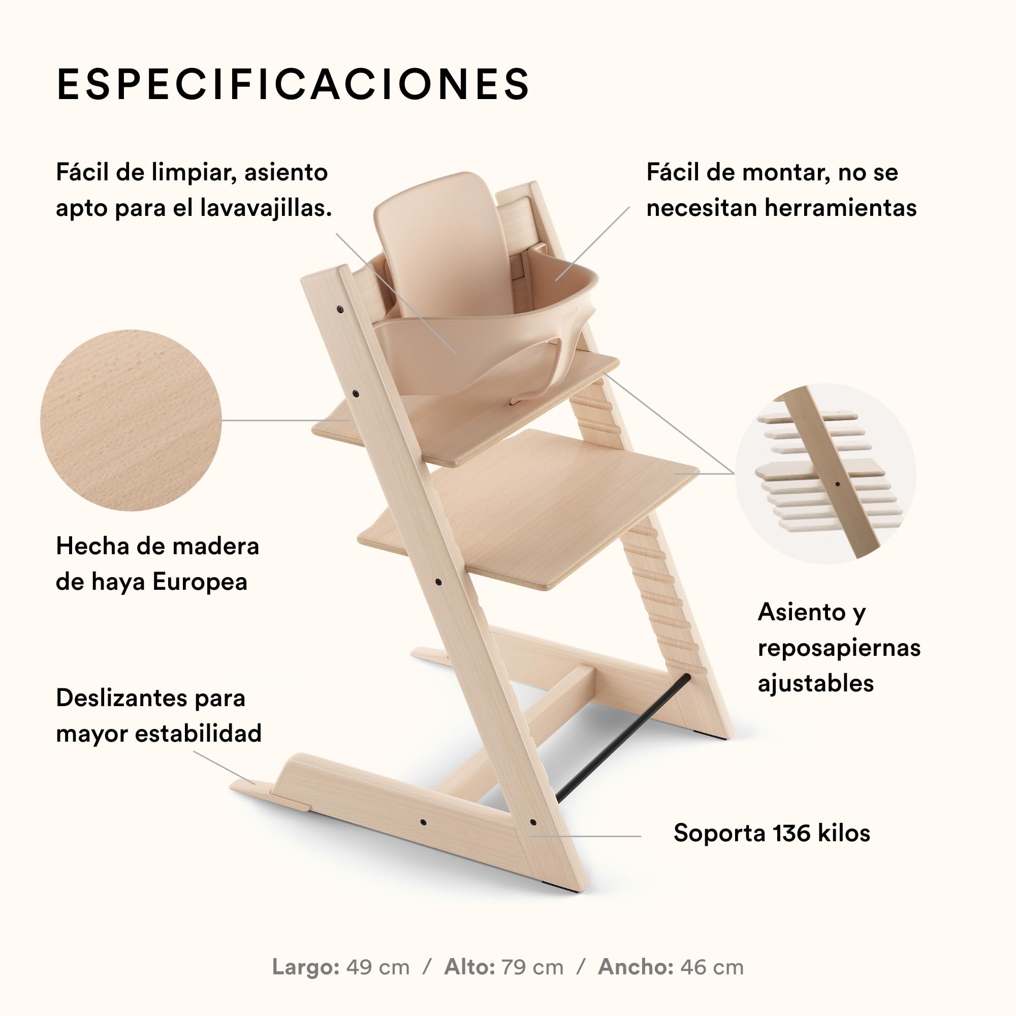 Trona Tripp Trapp de Stokke con Baby Set, Natural - Silla ajustable y evolutiva para niños y adultos - Ergonómica & diseño atemporal