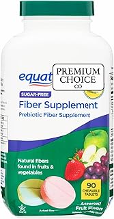 Equate Daily Fiber Supplement Chewable Tablets – 90 Count, Sugar-Free Prebiotic Fiber for Digestive Health, Assorted Fruit Flavor Tablets for Adults - Includes Sticker