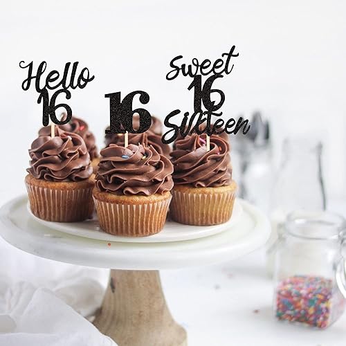 Miniatura 91 de 24 piezas de decoraciones oficiales para cupcakes de cumpleaños número 13 Hello 13 Thirteen Cupcake Picks 13th Birthday Cake Decor Supplies Black