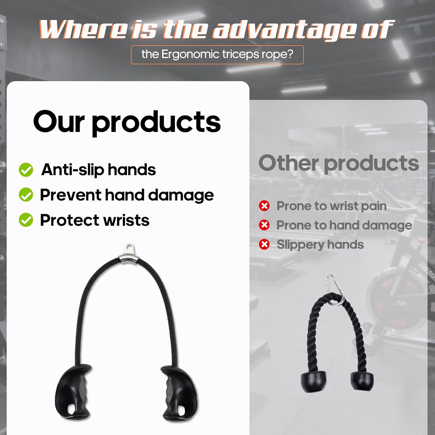 Tricep Rope Pull Down Attachment with Ergonomic Handles,Triceps Rope for Cable Machine Pulley System,Home Gym Accessories