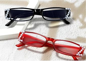 Bling Pearl Reading Glasses Fashion Ladies Rectangle Readers with Blue light Blocking Eyeglasses for Women