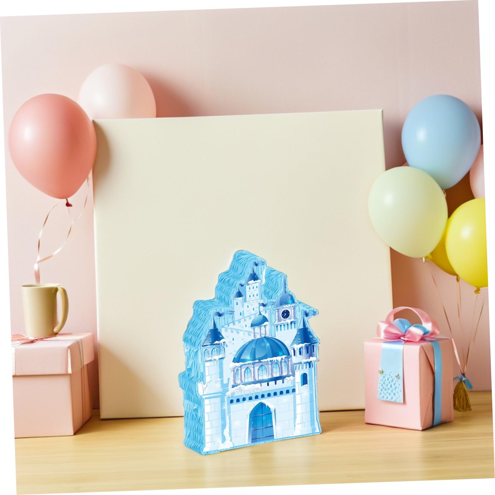 BESTonZON Weihnachtliche Schloss-piñata Blaue Winter-deko aus Hängender Süßigkeitenhalter mit und Augenbinde Vielseitiges Partyspiel für Kindergeburtstag und Festliche Anlässe