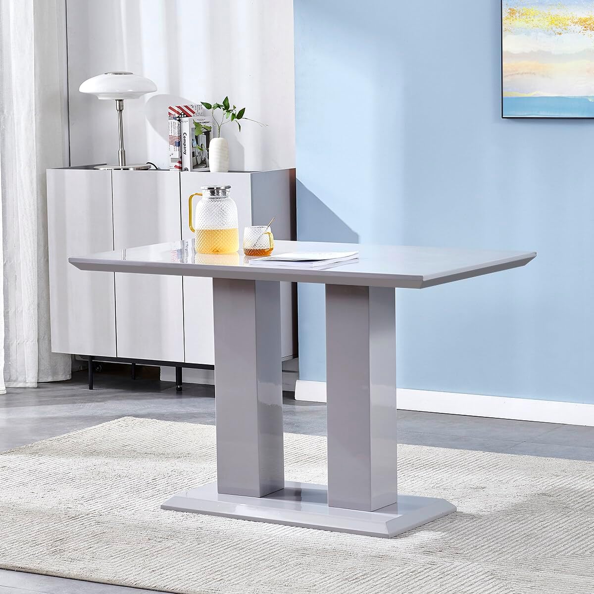 Panana Rectangular Dining Room Table Elegant Modern High Gloss Grey