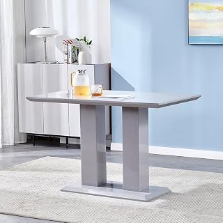 Panana Rectangular Dining Room Table Elegant Modern High Gloss Grey Dining Table With II Shaped Legs For 6 Seats Dining Table