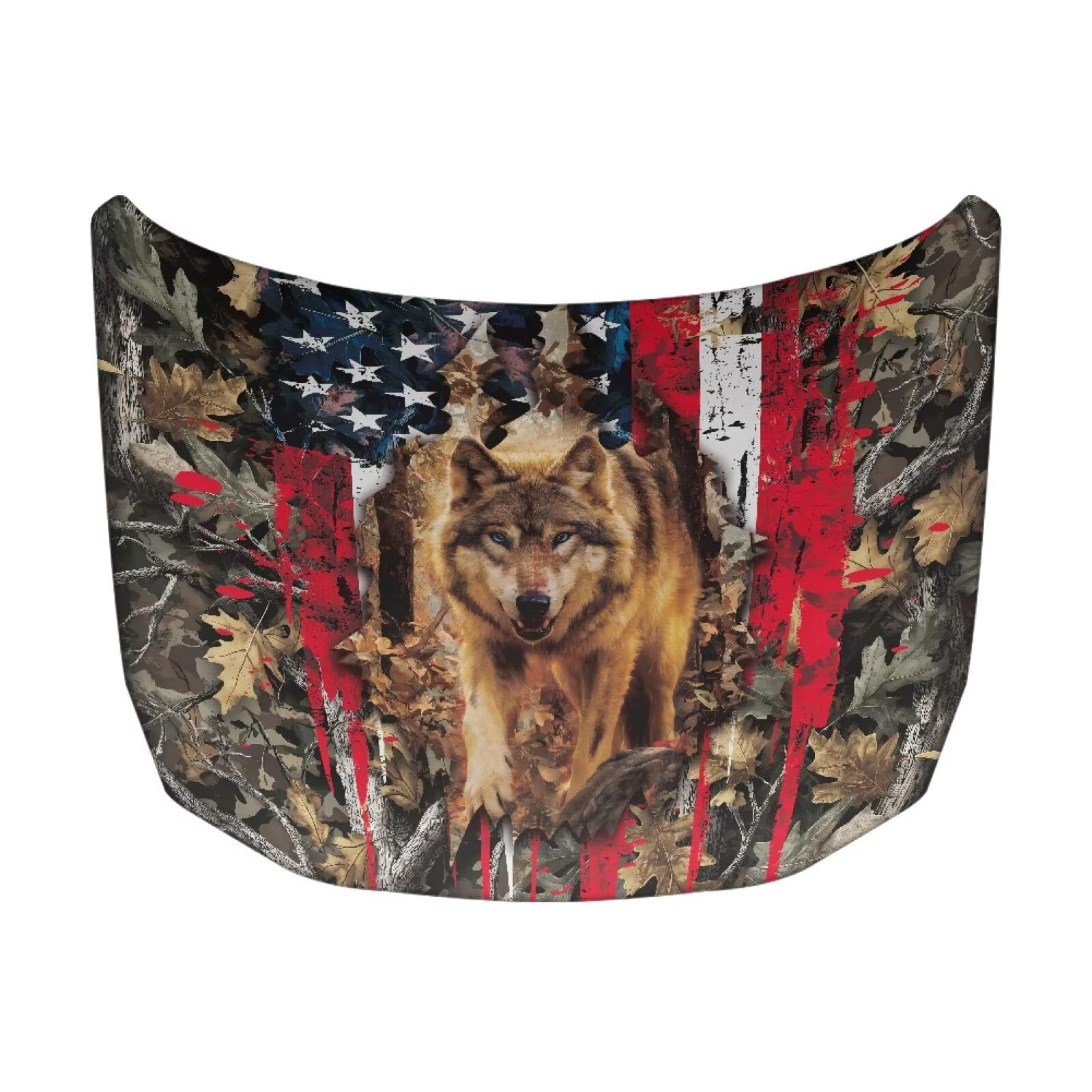 Car Hood Cover, Protector for Women, 59×39 Inch Elastic Polyester Auto Hood Wrap Blanket Wolf American Flag Print Automotive Exterior Accessories for Compact Sedans SUV Trucks