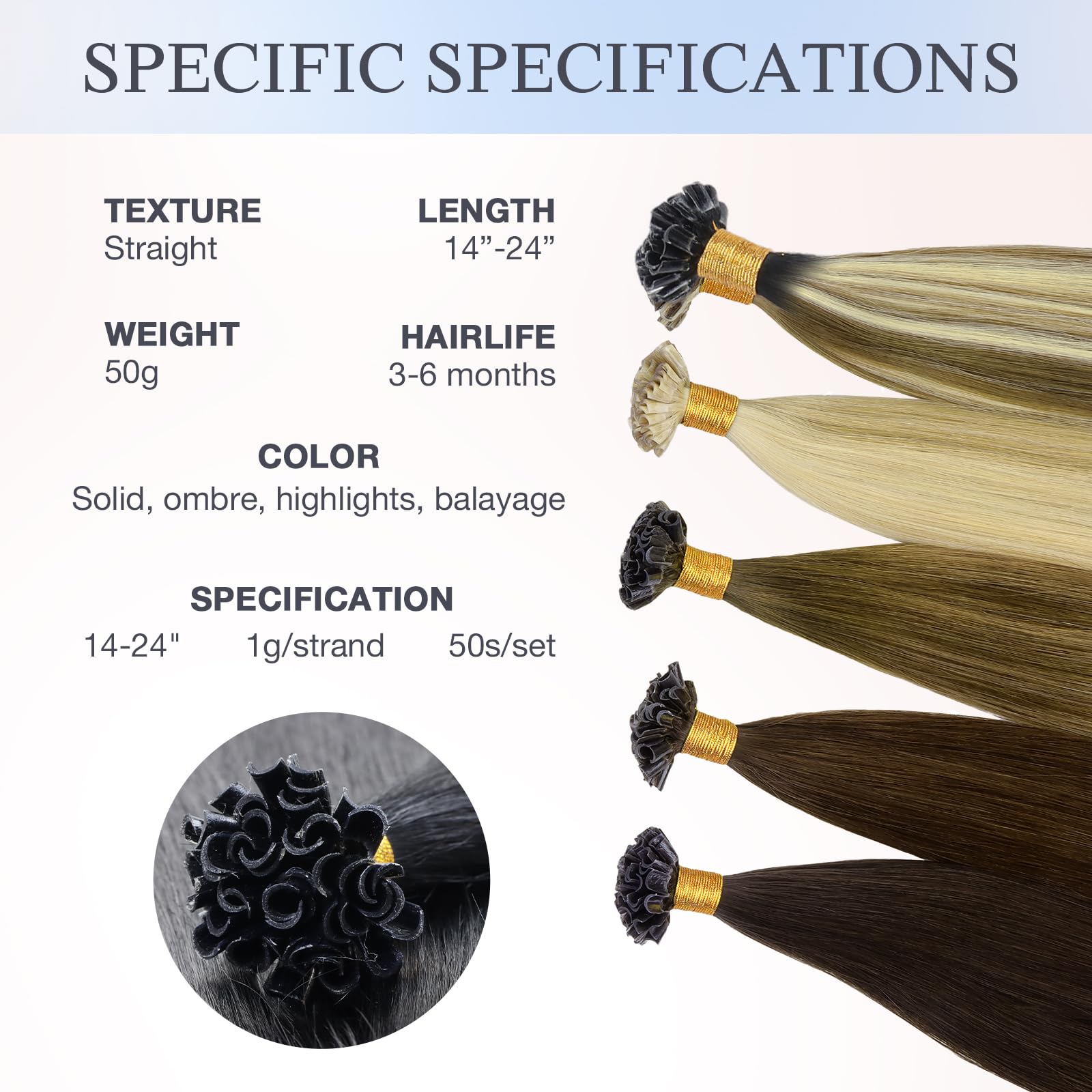 DOORES U Tip Hair Extensions Real Human Hair, Light Dark Brown 22 Inch 50g 50s, Natural Remy U Tip Ring Hair Extensions Cold Fusion - Image 2