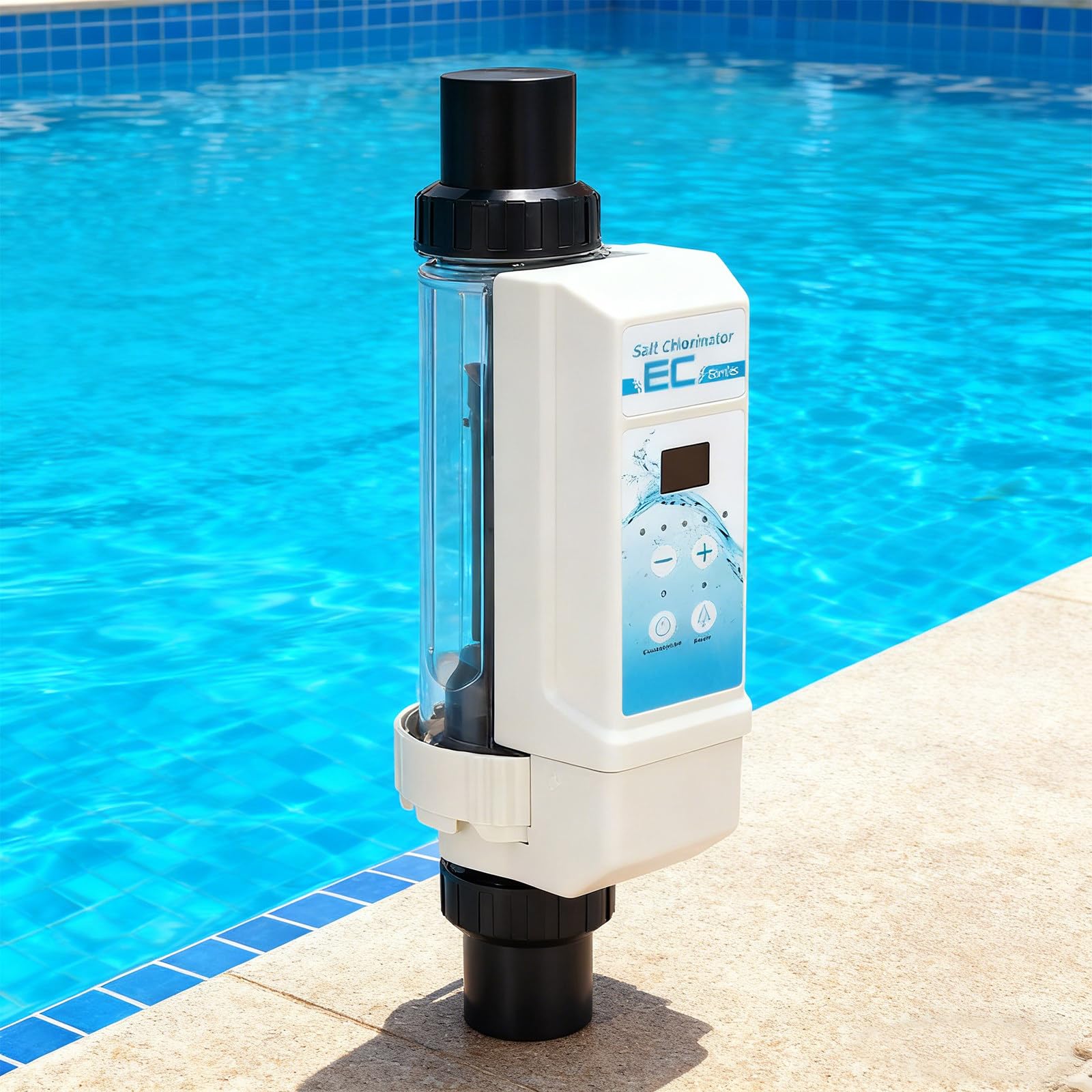 Generatore di Cloro al Sale, Cloratore per Acqua, Cloratore al Sale per Piscine con Pannello di Controllo LED, Display di Salinità, Pulizia Automatica, per Vasche Idroterapia 16g/h