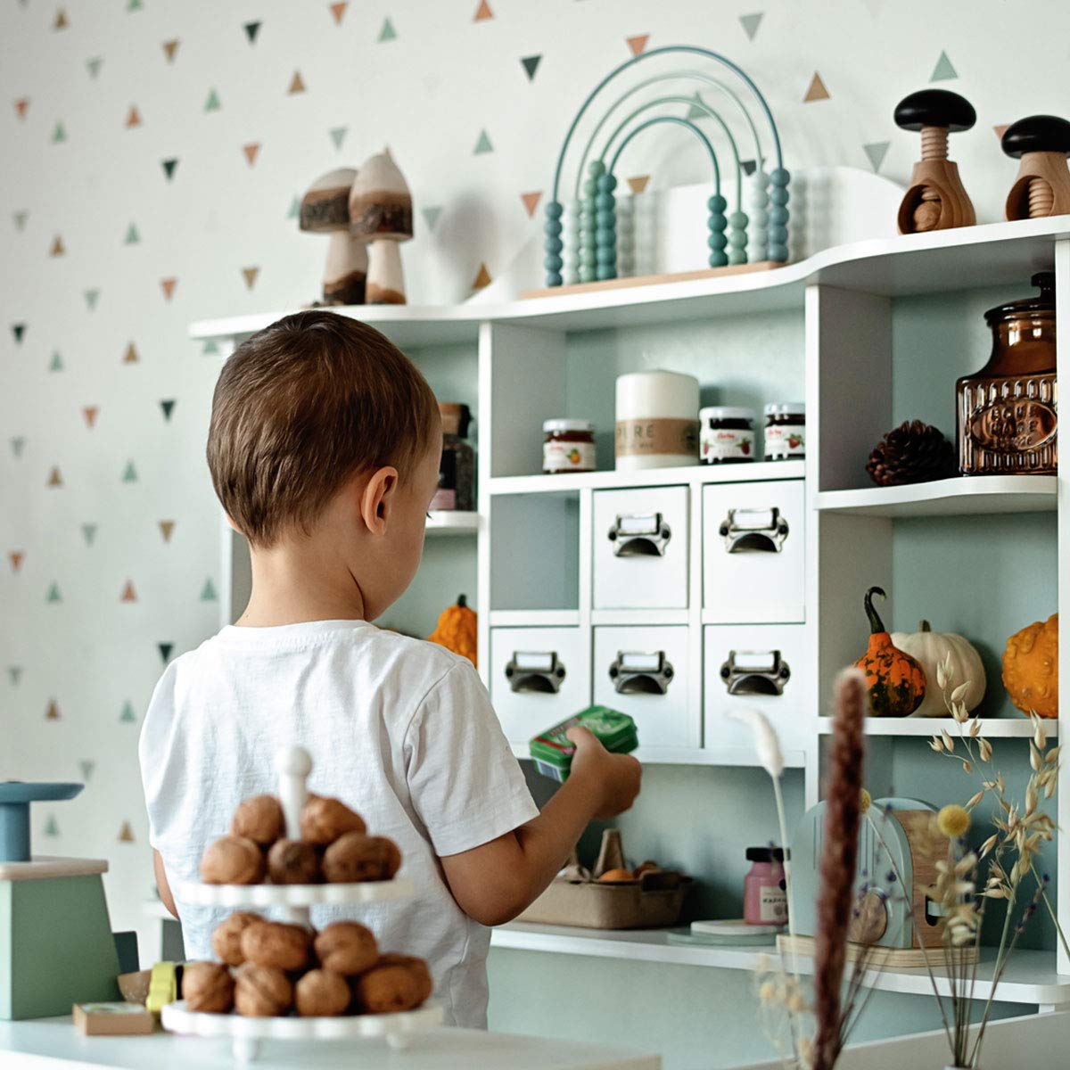 Roba Kaufladen Macaron Mint-Weiss aus Holz - Großer Kaufmannsladen für Kinder - Marktstand