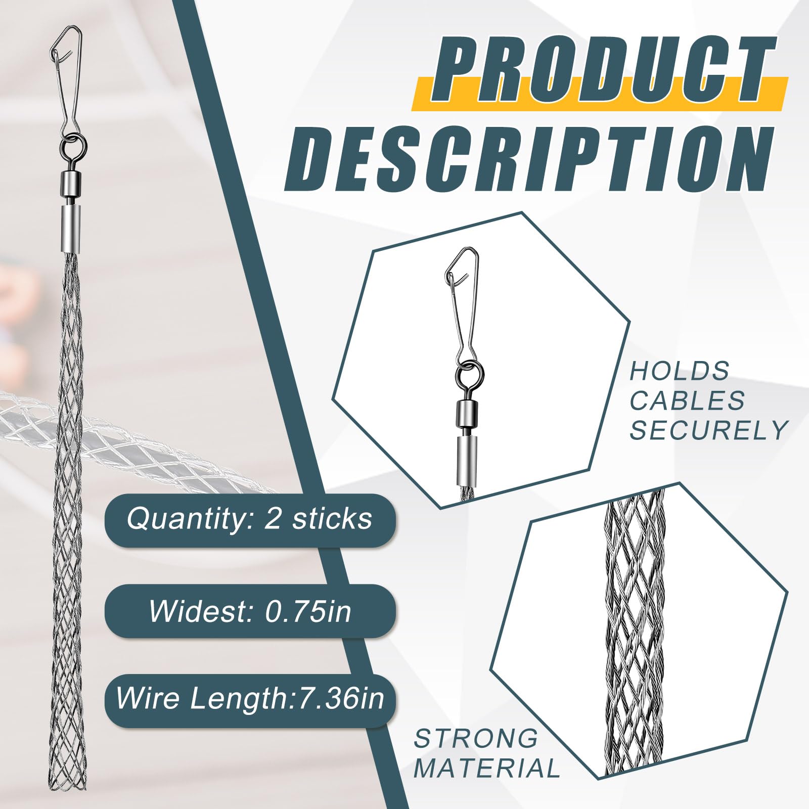 Snapklik.com : 2 Pcs 3/4 In Wire Pulling Grip Mesh Cable Pulls Metal ...