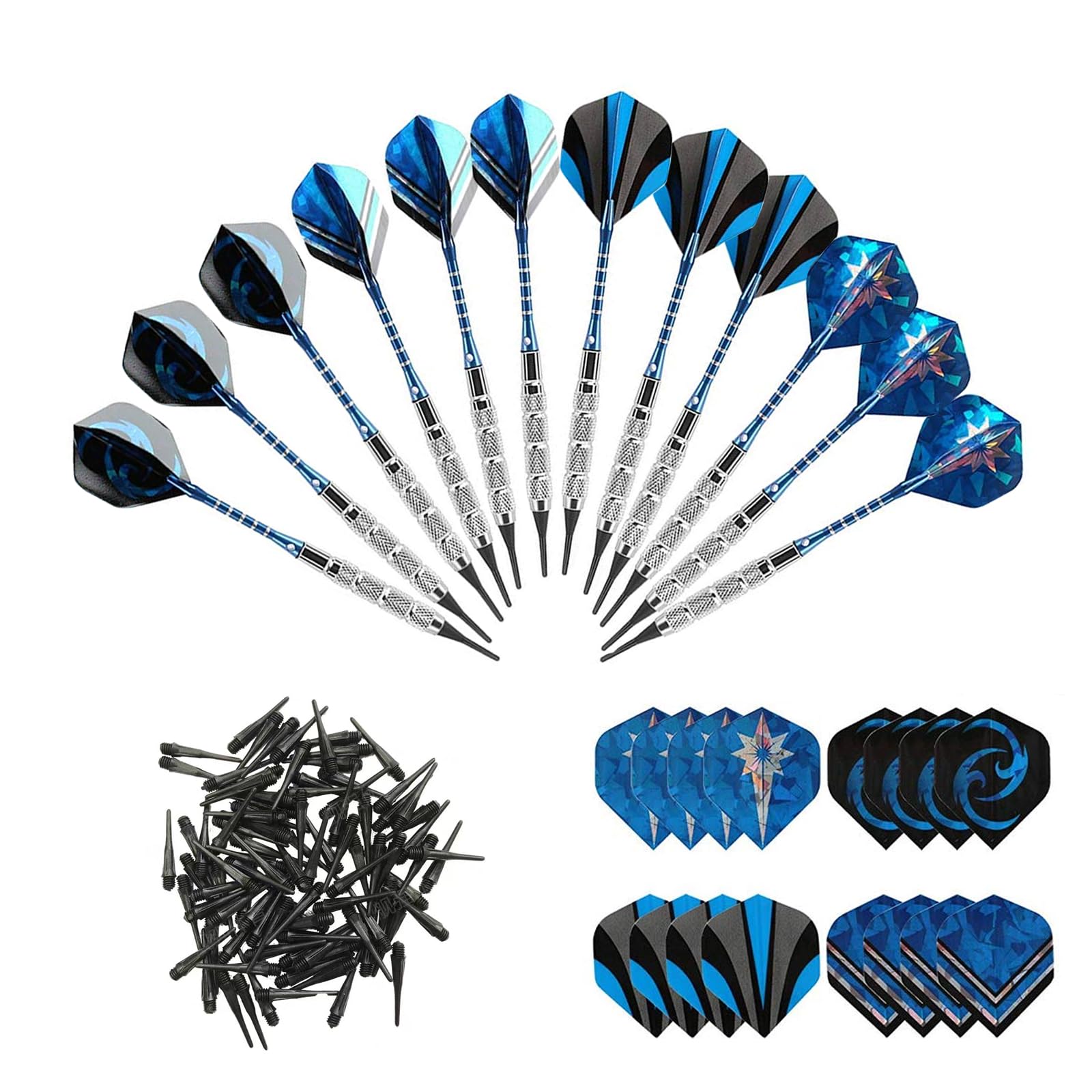 FUZVOL 12 PCS Soft Tip Darts Set with 120 Plastic Tips and 16 Dart Flights,18 g Plastic Tip Darts for Electronic Dartboard